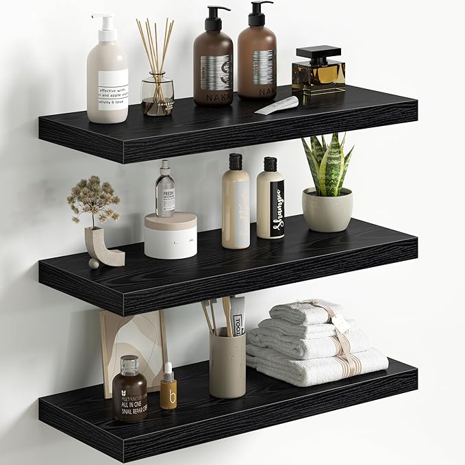 Fun Memories Floating Shelves for Wall 24 Inch Set of 3, Farmhouse Floating Shelves with Invisible Heavy Duty Bracket, 10 Inc