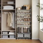 8-Tier Tall Shoe Rack, Stackable Zero-Wobble Metal Frame with Screw-Fastened Joints, 11.8" Deep Heel-Friendly Non-Woven Shelv