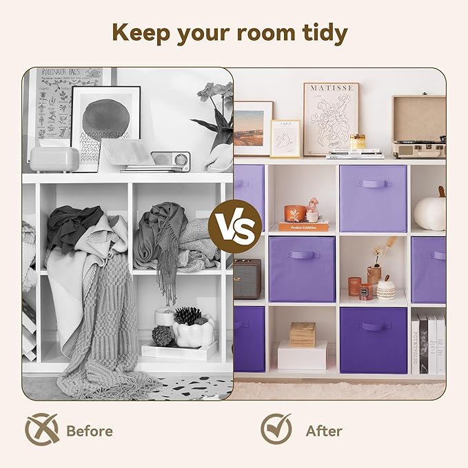 GRANNY SAYS Cube Storage Bins, 13 Inch Cube Storage Organizer, Fabric Storage Bins, Storage Cubes for Shelves, Closet, Purple