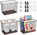 Wall Hanging Baskets 3 Pack, Diversified Wire Basket Shelves of Wooden Style, with Wall Mounted Hooks & Traceless Stickers, f