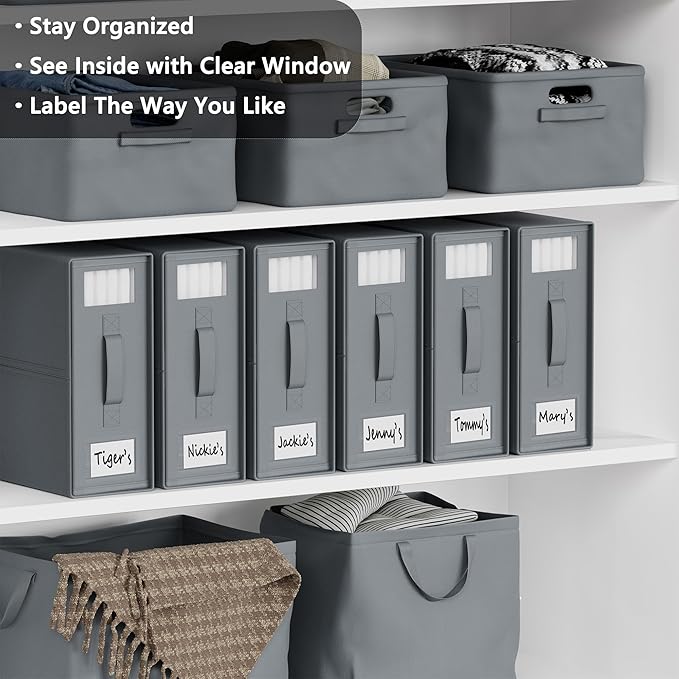 SUOCO SheetCube Bed Sheet Organizers and Storage 6 Pack, Foldable Linen Closet Organizer with Window and Label, Bedding Folde