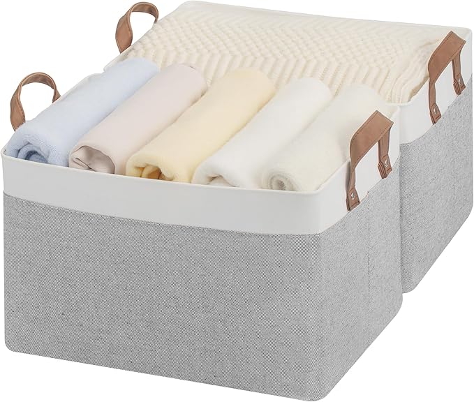 StorageWorks Storage Bins, Fabric Storage Bins for Shelves, Large Storage Baskets with Metal Frame, Closet Baskets and Bins w