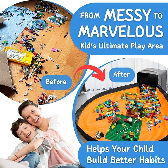 XL Toy Storage Organizer with Play Mat - Storage Bag/Box for Kids, Boys, Girls, Nursery, Playroom - Basket for Building Brick