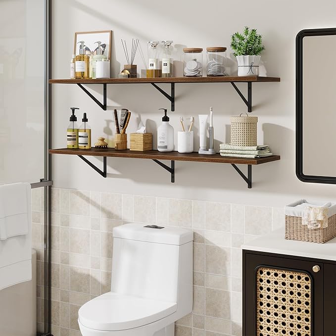 48inch Floating Shelves for Wall,10" Deep Floating Shelves with Metal Brackets,Wall Mounted Hanging Floating Shelf,Wide Displ