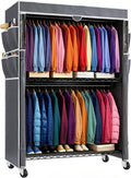 Raybee Clothes Rack with Cover, 45" W Heavy Duty Clothing Racks for Hanging Clothes, Portable Closet with Adjustable Shelves 
