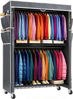 Raybee Clothes Rack with Cover, 45" W Heavy Duty Clothing Racks for Hanging Clothes, Portable Closet with Adjustable Shelves 