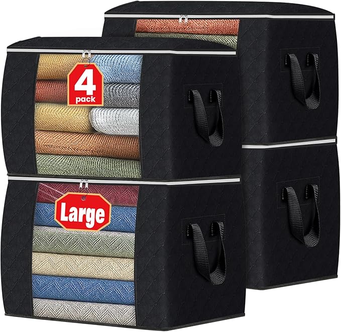 Fab totes 24 Gallons Clothes Storage, Foldable Thick Fabric Blanket Storage Bags, Containers for Organizing Bedroom, Closet, 