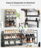 SONGMICS Shoe Rack, 6-Tier Shoe Organizer, Metal Rack for Garage, Set of 2, 3-Tier Stackable Shelf, with Adjustable Flat or A