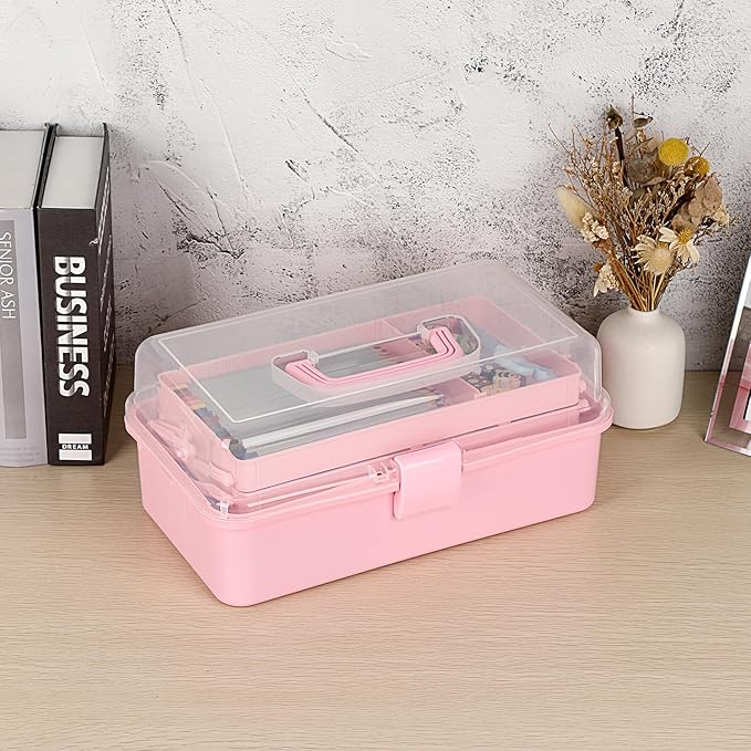 BTSKY 3-Layer Plastic Dividing Storage Box Craft Organizer and Storage with Adjustable Spacers Portable Handled Art Supply Or