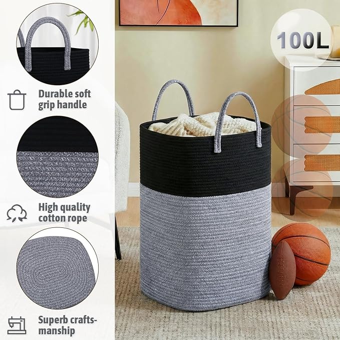 Laundry Basket,Woven Cotton Rope Laundry Hamper,Versatile Storage for Dirty Clothes,Baby Toys,and Blankets in Bathroom, Nurse