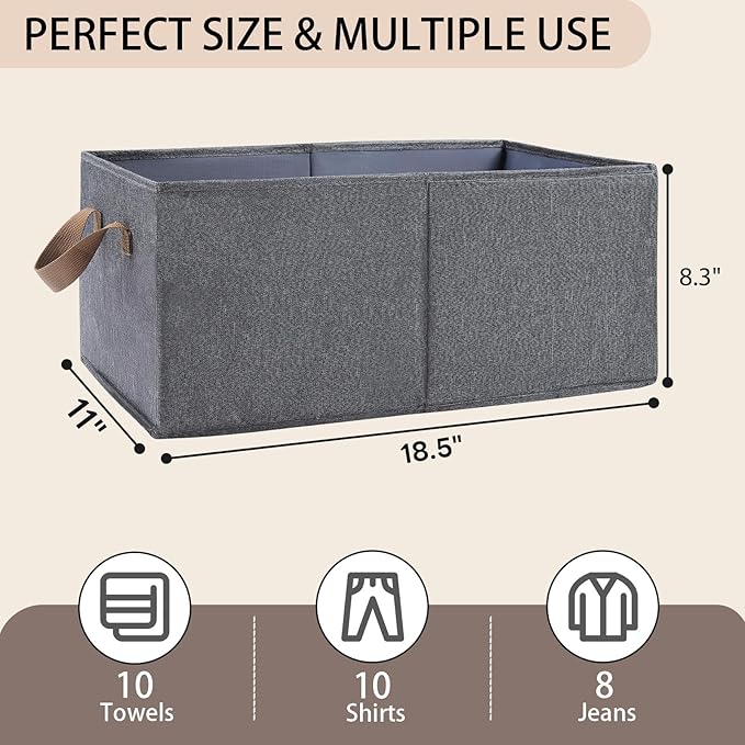 Large Fabric Storage Basket,3 Pack Collapsible Closet Organizers and Storage,Storage Bins for Clothes,Toys,Shelves,18"×11"×8"