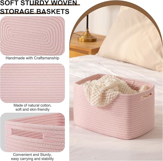 OIASKET Storage Baskets for Organizing, Woven Decorative Baskets for Shelves - Books, Towels, and Clothes, Cotton Rope Toy St