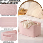 OIASKET Storage Baskets for Organizing, Woven Decorative Baskets for Shelves - Books, Towels, and Clothes, Cotton Rope Toy St
