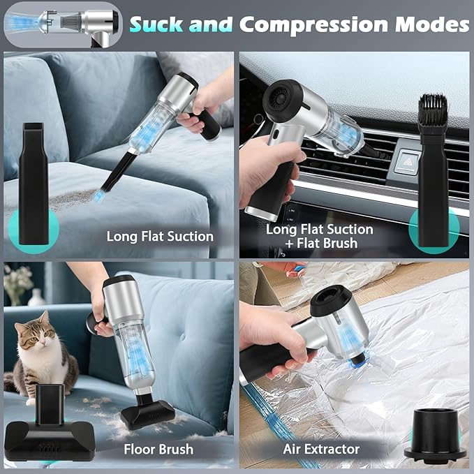 Car Vacuum Portable Cordless Foldable Mini Vacuum, 17000PA Strong Suction, 40mins Runtime, 4-in-1 Air Duster & Air Blower Han