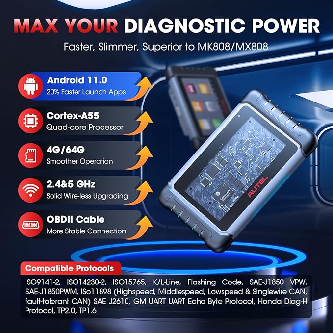 Autel Scanner MaxiCOM MK808S: 2026 Bidirectional Tool as MX808S MK808BT Pro M808Z, Work as MaxiCheck MX900 MK900BT, 28+