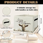 Rustic Goat Storage Bins & Boxes with Handles, Farmhouse Goat Foldable Basket for Organizing, Live Like Someone Left the Gate