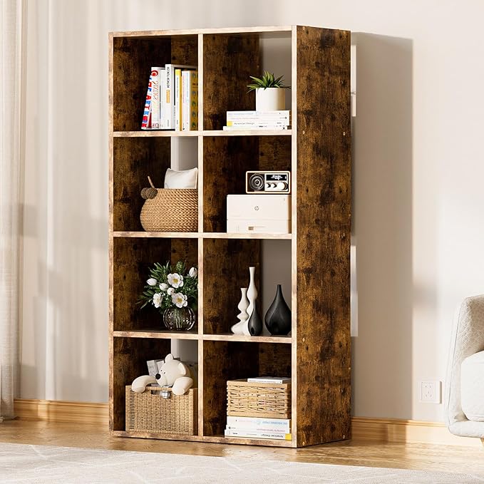 COMHOMA 8 Wood Cube Storage Organizer with Open Back and Removable Back Panels, 11In Brown Cube Storage Bookshelf, Cubicle Sh