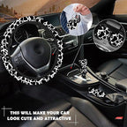 10 Pieces Cow Car Steering Wheel Cover Center Console Armrest Pad Headrest Seat Belt Cover Handbrake Cover Keychain Coaster Full Set Car SUV(Cow)