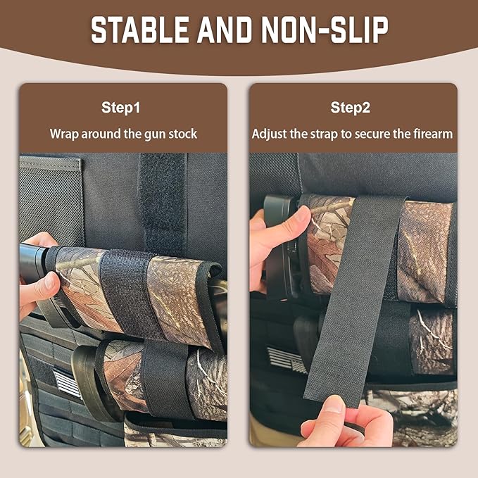 Truck Gun Rack（Set of 2）, Seat Back Gun Rack with Adjustable Straps, 600D Oxford Cloth, Universal Rifle Holder, PVC Coated, Secure Storage Pockets for Hunting Gear, Easy to Install Vehicle Gun Rack
