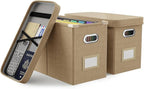 Oterri Hanging Filing File Box with Mesh Pocket, File Organizer Box with Lid, Collapsible Document Organizer Box for Letter S