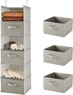 MAX Houser 6 Tier Shelf Hanging Closet Organizer, Closet Hanging Shelf with 2 Sturdy Hooks for Storage, Foldable (Light Grey-