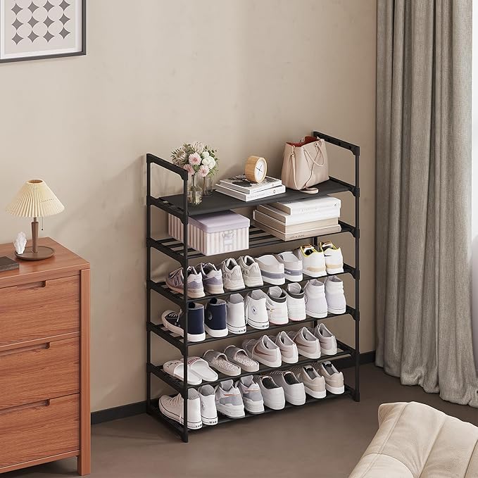 Calmootey 6-Tier Shoe Rack, Tall Large Capacity 30 Pairs Shoes Storage Organizer, Stackable Wide Shoe Shelf for Entryway, Hal