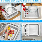 Collapsible Dish Drying Rack Portable Dish Drainers for Kitchen Counter with Drainboard, Kitchen Sink Organizer Basket RV Acc