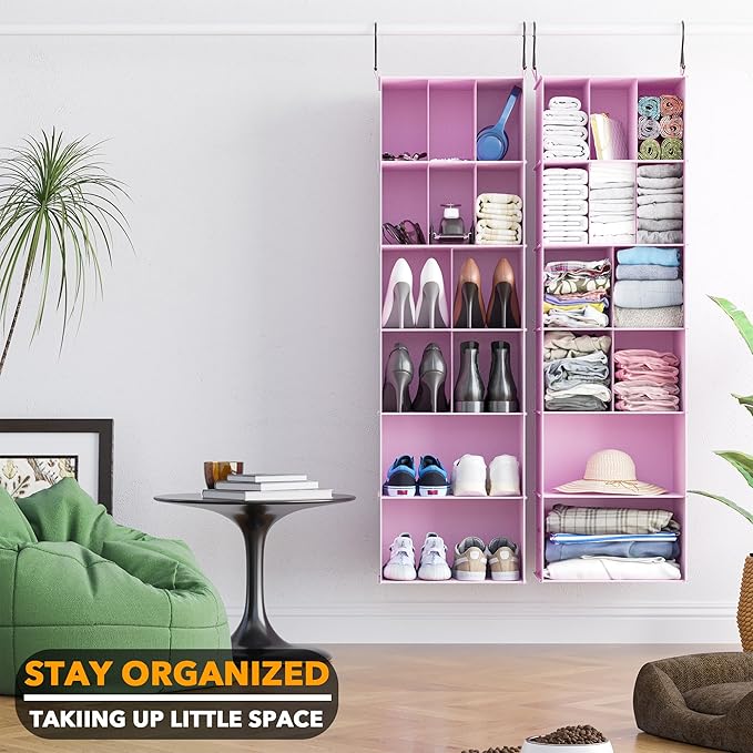 SpaceAid 2 Pack Hanging Closet Organizer and Storage with Dividers, 24 Compartments Hanging Shoe Shelves for Closet, Wardrobe