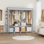 Portable Closet for Hanging Clothes, 67 Inch Wide Portable Wardrobe Closet with Cover, 4 Hanging Rod, Storage Shelves and Sid