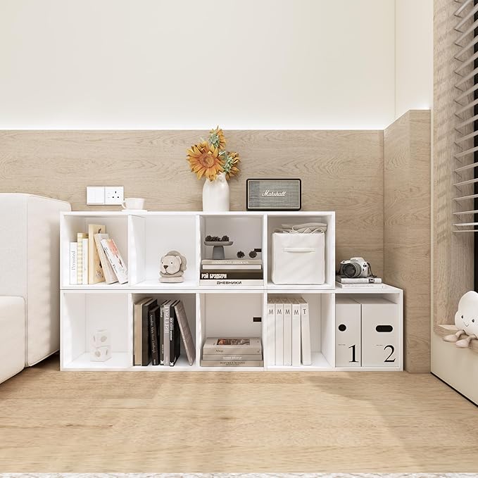 4 Cube Storage Organizer,Wooden 4-Tier Open Shelf Bookshelf,Versatile Storage Cubes for Living Room，Bedroom,Home Office,(Whit
