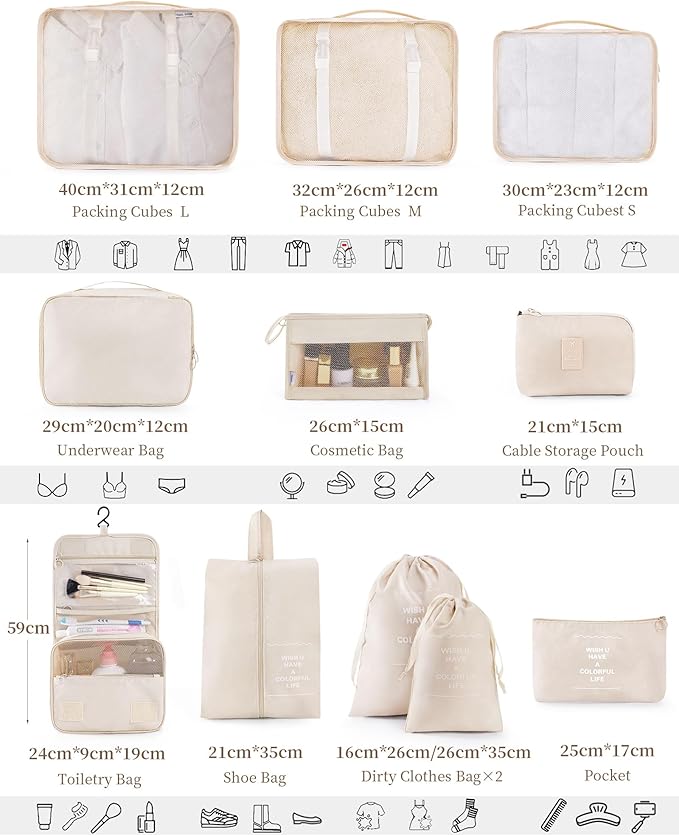 Packing Cubes 11 PCS, Mesh Breathable Luggage Organizers Bags, Packing Organizers, Durable Travel Essentials Bags Set, Travel