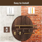 Nekon Key Holder Wall Mount, 11.8 Inch Rack With Shelf and 6 Hooks, Rustic Mail Organizer, Circular Wooden Hanger for Entrywa