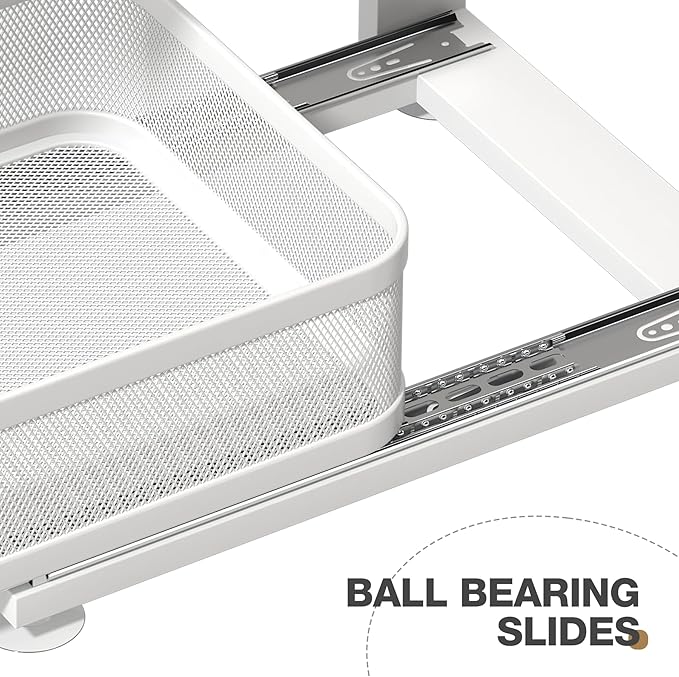 2 Pack Under Sink Organizer With Next-Gen Ball-Bearing Slides,2-Tier Precision Mesh Pull Out Cabinet Drawers Storage for Bath