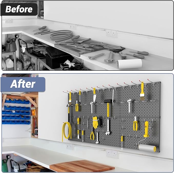 WALMANN 6-Pack 12"x16" Metal Pegboard Panels for Garage, Tool Organizer Pegboards for Pegboard Hooks - Compatible with 1/8" &