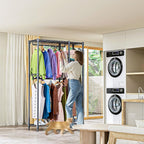 M MZG Heavy Duty Rolling Garment Rack 3 Tiers Adjustable Wire Shelving Clothes Rack with 3 Rods and Side Hooks,Storage Closet
