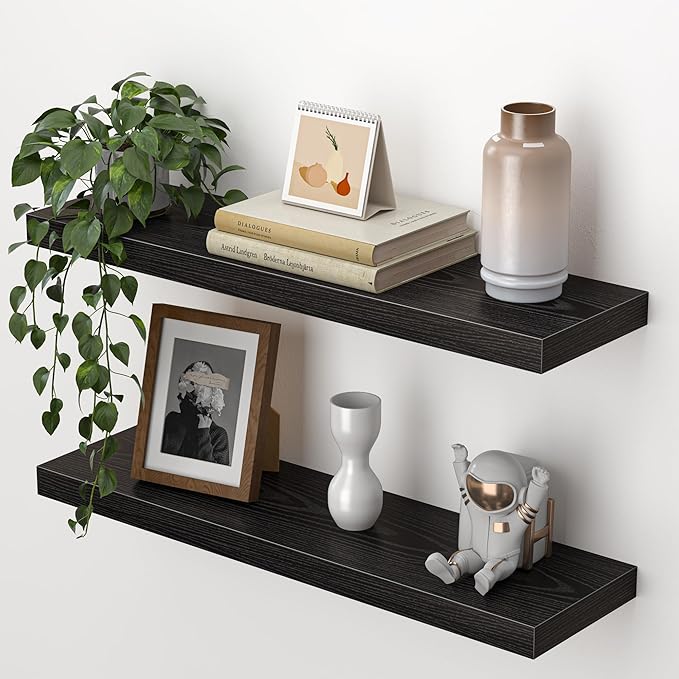 Heimlove 24 Inch Floating Shelves for Wall,Mounted Storage Wood Shelves with Invisible Brackets Hanging Shelf for Bedroom,Liv