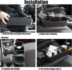 Car Cup Holder Seat Gap Organizer, Multifunctional Cup Drink Holders with PU Leather Cover,Side Insert Center Console Gap Filler Storage Box for Mug Bottle CellPhones Keys Coffee Coasters Cards