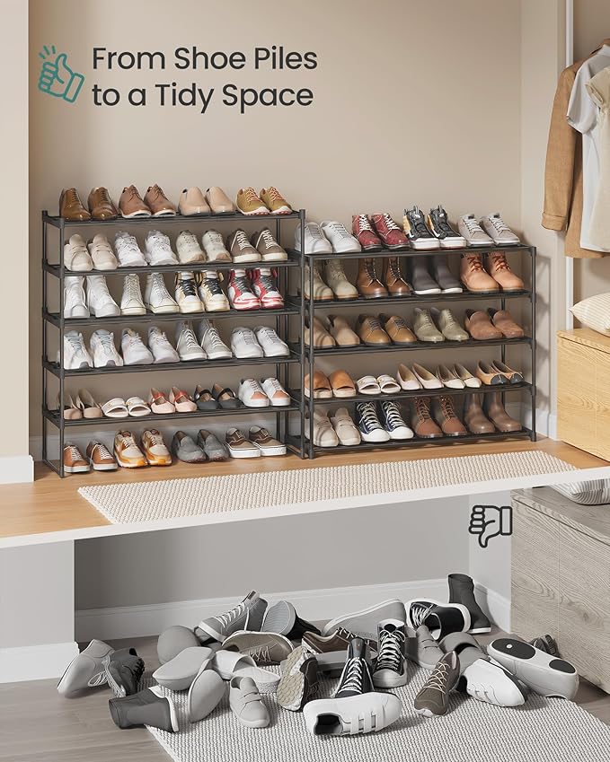 SONGMICS Shoe Rack, 10-Tier Shoe Organizer, Metal Storage Shelf, Upright or Upside Down, for 44-55 Pairs, for Entryway, 11.8 