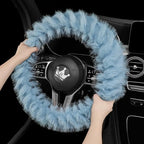 Fuzzy Winter Steering Wheel Covers for Women, Warm Cute Fluffy Car Wheel Cover for F150, Trucks, Jeep, Van, Soft Furry Auto Plush Large Car Handle Cover for Cold Weather, 15.2-16in, Blue