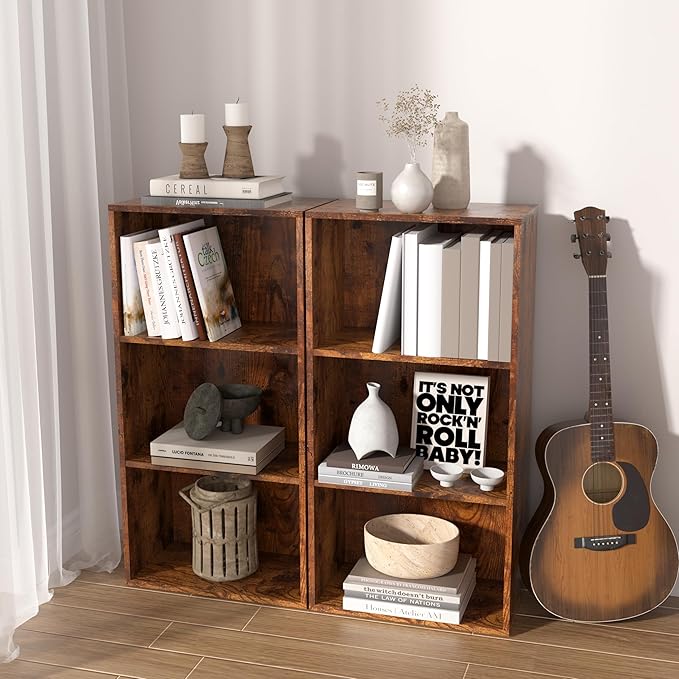 Wooden 3 Cube Storage Organizer, 3 Tier Low Bookcase Freestanding Storage Display Organizer,Versatile Cubes Shelf and Cubby U