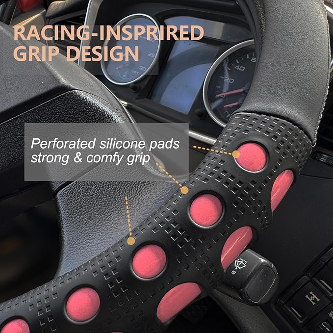 PINCTROT XL Size 17.5-18 in Race Grip Steering Wheel Cover for Semi Truck, Fits RV, Big Rig Trucker, 18 Wheeler and Classic Cars, Anti-Slip Silicone Perforated Design 17.5-18 Inch (Racing Pink)