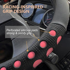 PINCTROT XL Size 17.5-18 in Race Grip Steering Wheel Cover for Semi Truck, Fits RV, Big Rig Trucker, 18 Wheeler and Classic Cars, Anti-Slip Silicone Perforated Design 17.5-18 Inch (Racing Pink)