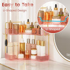 Delicate Pink 2-Tier Corner Counter Organizer with Expandable Hooks | Bathroom, Kitchen & Vanity Storage for PET Makeup, Skin