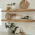 PERFNIQUE 36 Inch Floating Shelves Set of 2, Solid Elm Wood Rustic Live Edge Wall Decor Shelves - Invisible Bracket Mount for