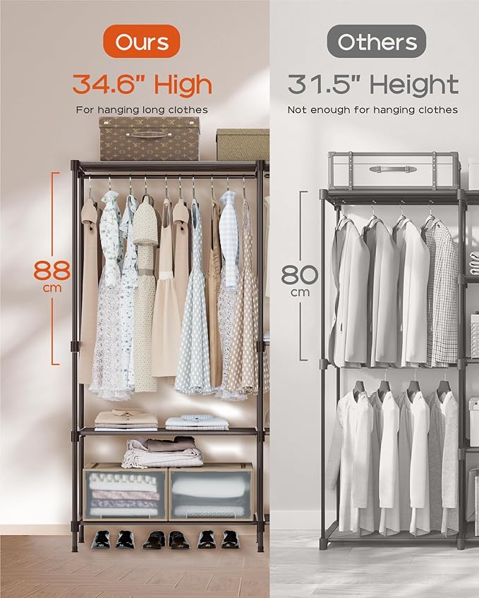 CASAMAYA Clothes Rack, Portable Closet, 44.9 Inch Large Capacity Wardrobe Closet, Clothes Storage Organizer with Shelves and 