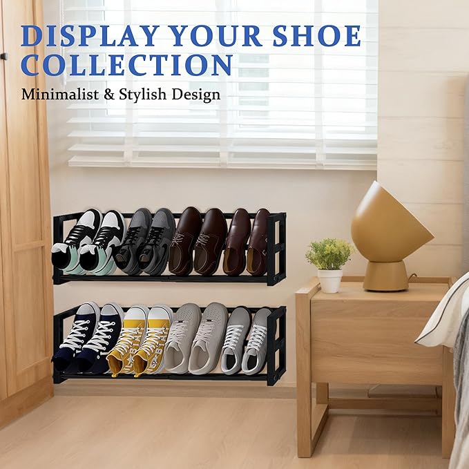4 Pack Narrow Wall Mounted Shoe Rack for Small Spaces, Hanging Shoe Rack Holds 16 Pairs, 17"-30"Adjustable Heavy Duty Wall Sh