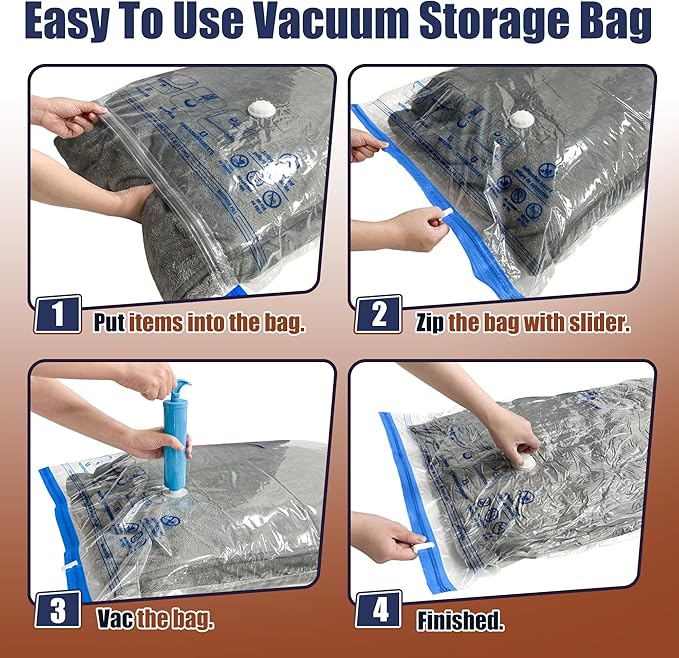 HIBAG Vacuum Storage Bags, 12 Jumbo Vacuum Seal Bags for Clothing, Space Bags for Clothes, Comforters, Blankets, Bedding (12J