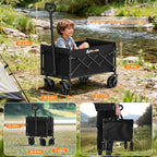 Collapsible Wagon with Wheels, 220 lbs Wagons Carts Foldable Wagon Cart with Flexible Handle, Lightweight Portable Folding Utility Grocery Shopping Cart for Grocery Sports Garden Camping