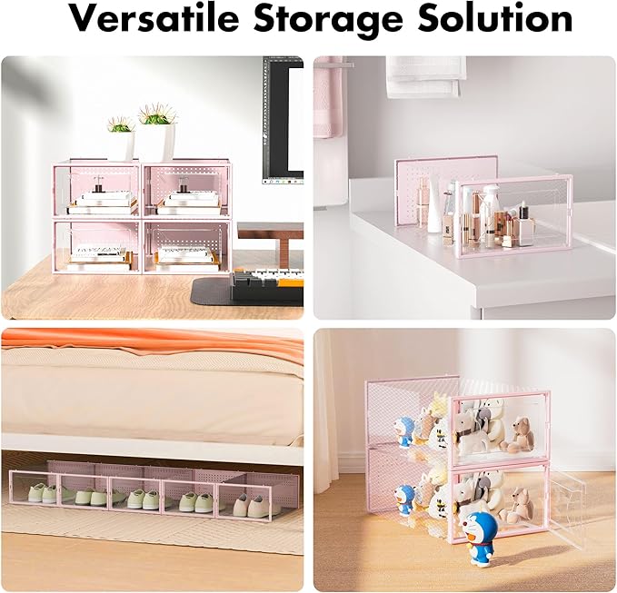 Foluck Shoe Storage Box, 15 Pack Clear Plastic Stackable Shoe Organizer for Closet, Interlocking Design Shoe Container Bins f
