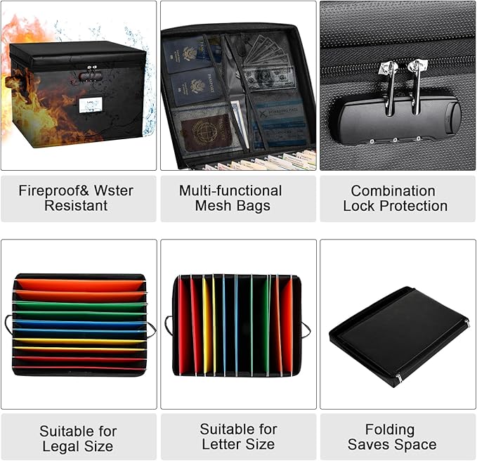 File Box Fireproof Document Box with Lock, Document Safe File Storage Organizer Boxes for Next of Kin Estate Planing Organize